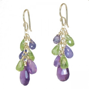 Purple Crystal Drop Earrings with Mixed Gems