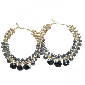 Black Gemstone Earrings With Bronze Pearls