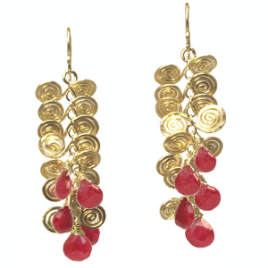 Ruby Drop Earrings in Gold & Silver, (Gold Pictured)
