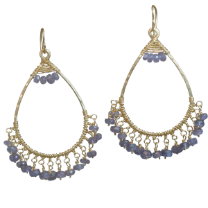 Violet Crystal Earrings in Gold or Silver (Iolite Shown)
