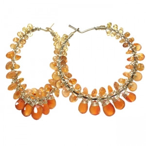 Orange Garnet Gemstone Earrings with Mixed Gems