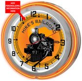 Large 18" Personalized Locomotive Train Room Clock with Orange Neon Outer Ring