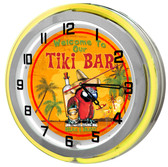 Large 18" Paradise Tiki Bar Clock with Yellow Neon Outer Ring