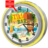 Personalized Tiki Bar Clock sign with Yellow outer ring