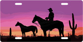 Cowboy Sunset License Plate Tag