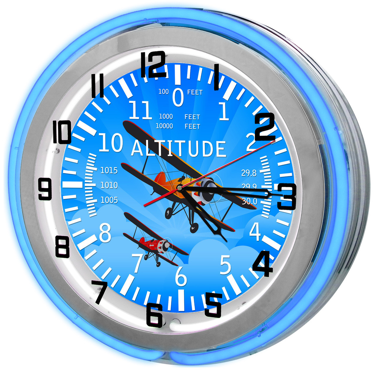 19" Cirrus Aircraft Airplane Sign Blue Double Neon Clock Blue Neon Chrome Finish 