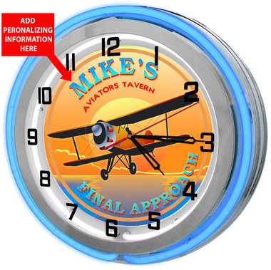 Personalized Pilots Tavern Clock sign with Blue outer ring