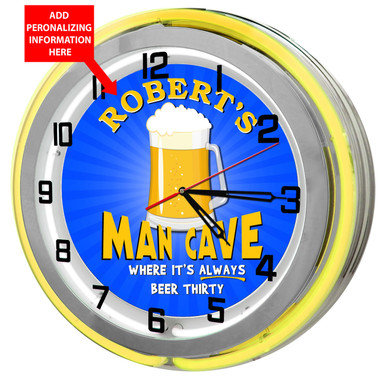 Large Personalized Man Cave Yellow Double Neon Clock