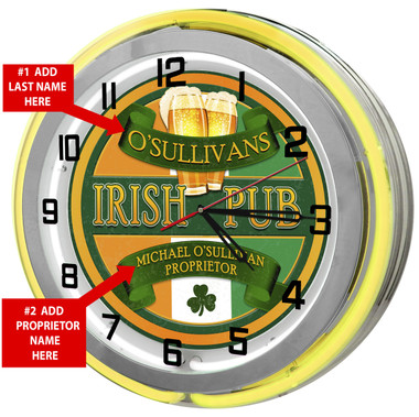 Large Irish Pub Neon Yellow Clock