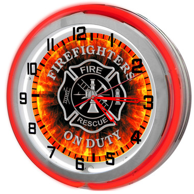 Red Firefighter Neon Clock