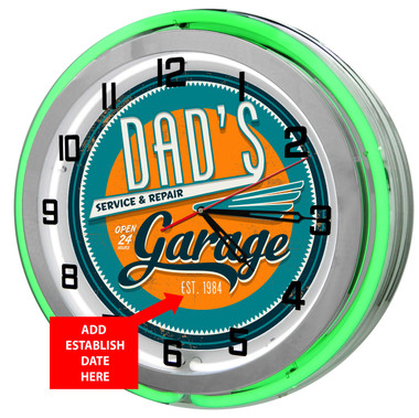 Dad's Garage Green Neon Clock