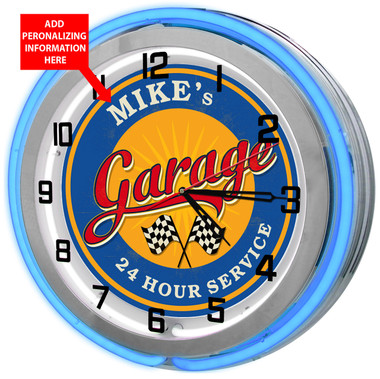 Blue Neon Garage Clock