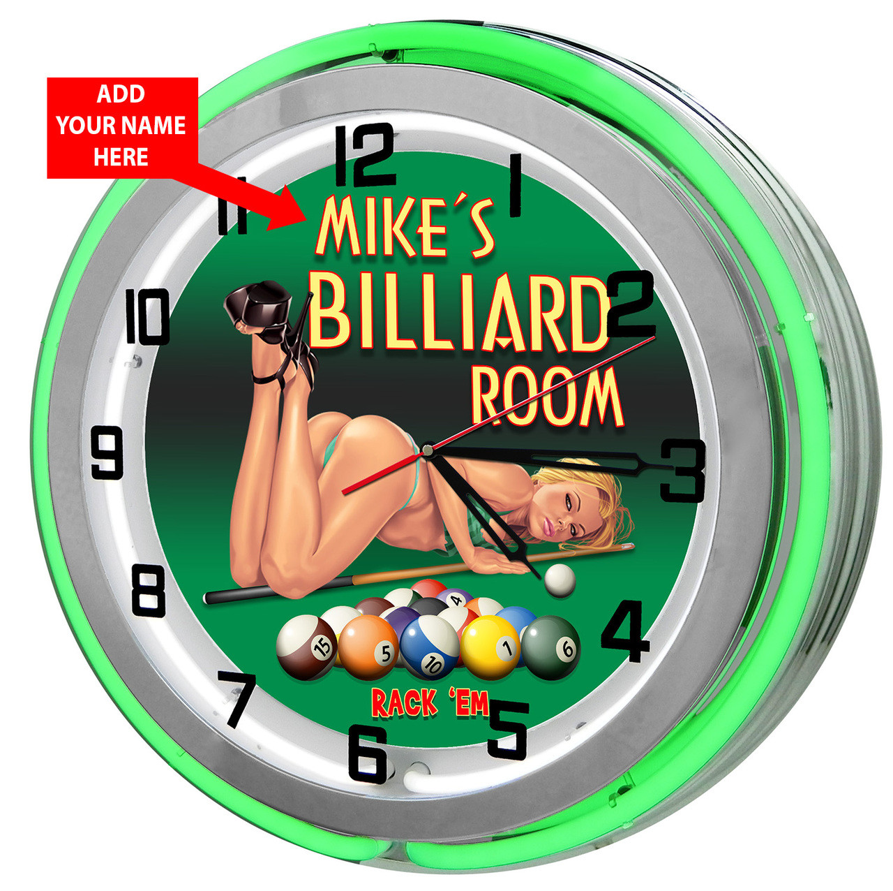 Pool Room Green Neon Clock