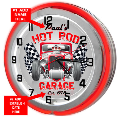 Hot Rod Garage Red Neon Clock