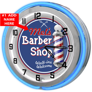 Personalized Blue Neon Barber Shop Clock