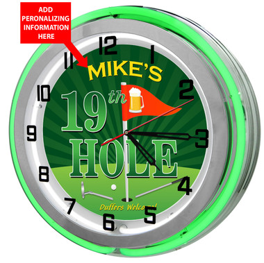 Golfers personalized neon clock
