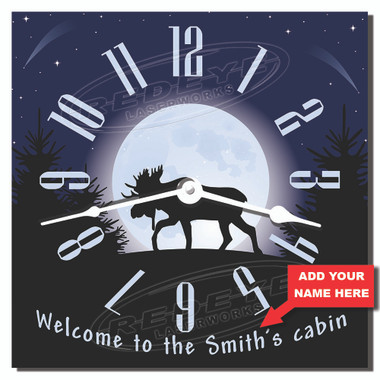 Moose Cabin Personalized Wall Clock