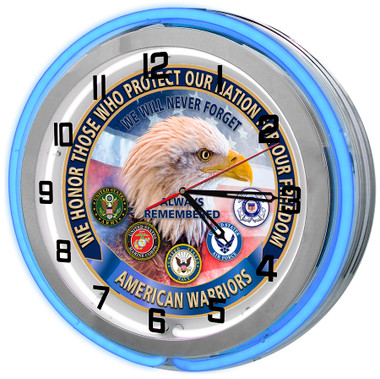 American Heroes Blue Neon Clock