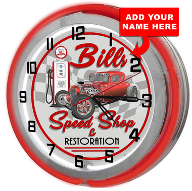 Personalized Speed Shop Double Neon Light Garage Clock