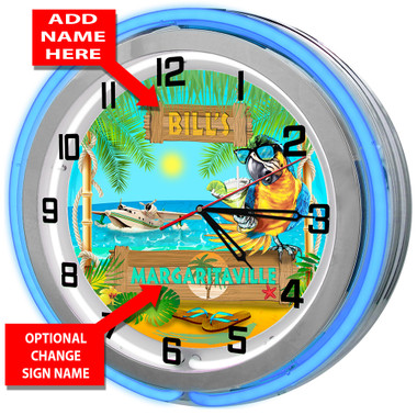 Personalized Margaritaville Double Neon Light Garage Clock