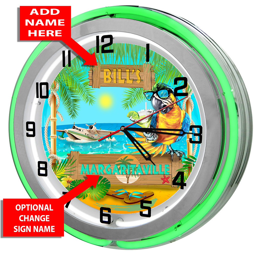 Personalized Margaritaville Double Neon Light Garage Clock