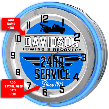 Personalized Towing Wrecker Service Double Neon Light Garage Clock