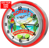 Customized Margarita Bar Red Neon Clock