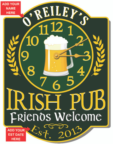 Irish Pub Personalized Clock