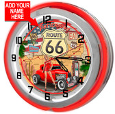 Customized Route 66 Red Neon Garage Clock