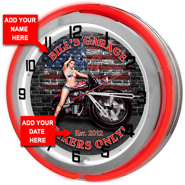 Biker Garage Neon Clock