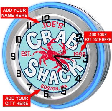 Personalized Crab Shack Neon Clock Sign