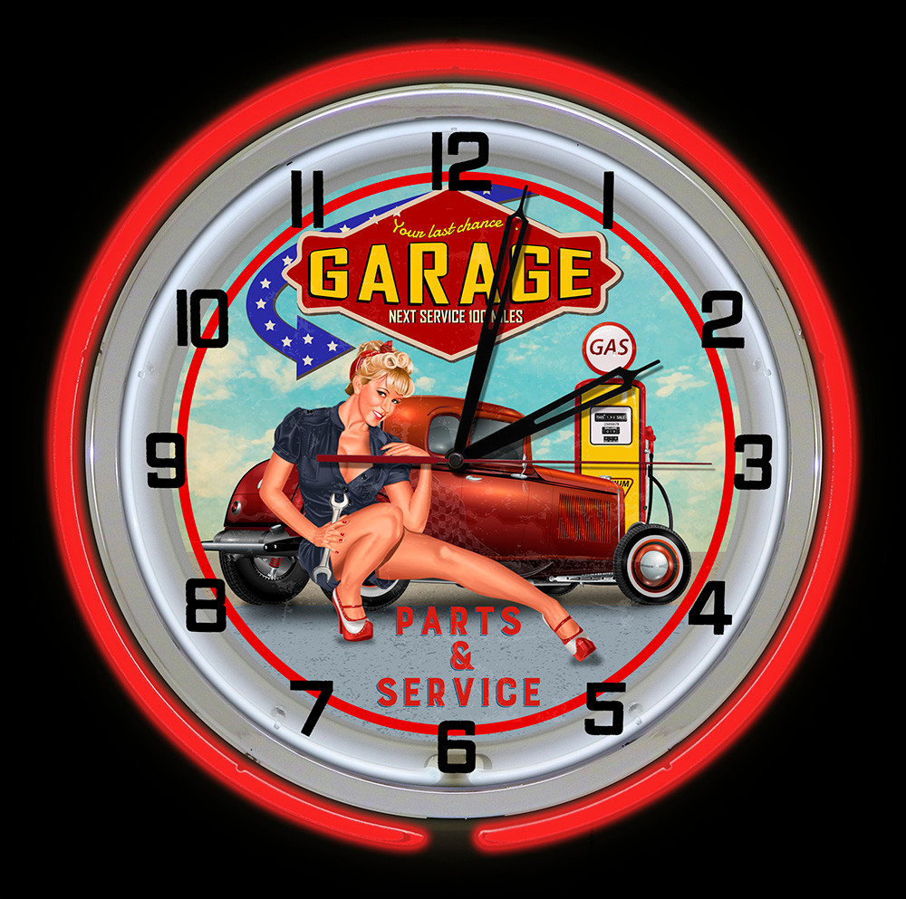Last Chance Garage Neon SIgn Clock