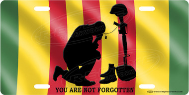Vietnam Veteran "Never Forgotten" Service Flag License Plate Tag