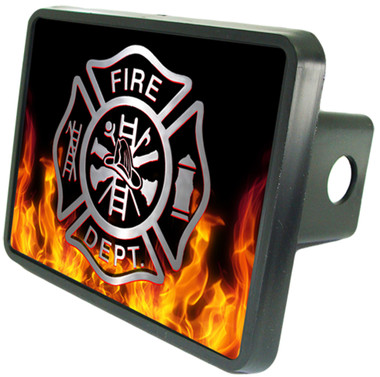 Firefighter Emblem on Flames 2" Trailer Hitch