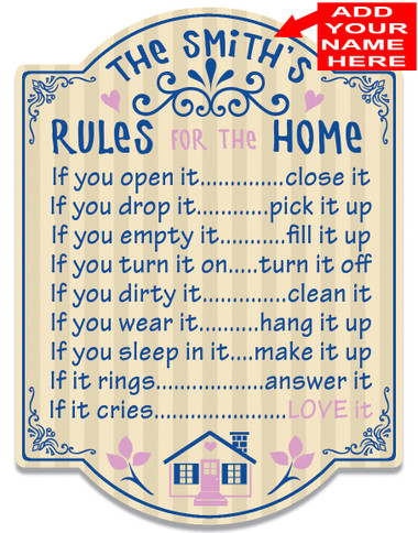 House Rules Customized Kitchen Sign
