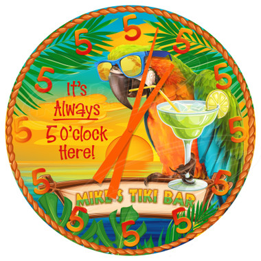 Personalized Tiki Bar "Always 5 O'clock" Wall Clock