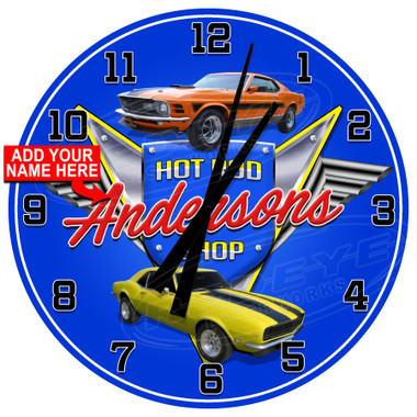 Personalized Hot Rod Shop Wall Clock