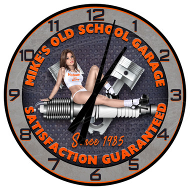 Personalized Old School Garage Pin Up Girl Decorative Wall Clock