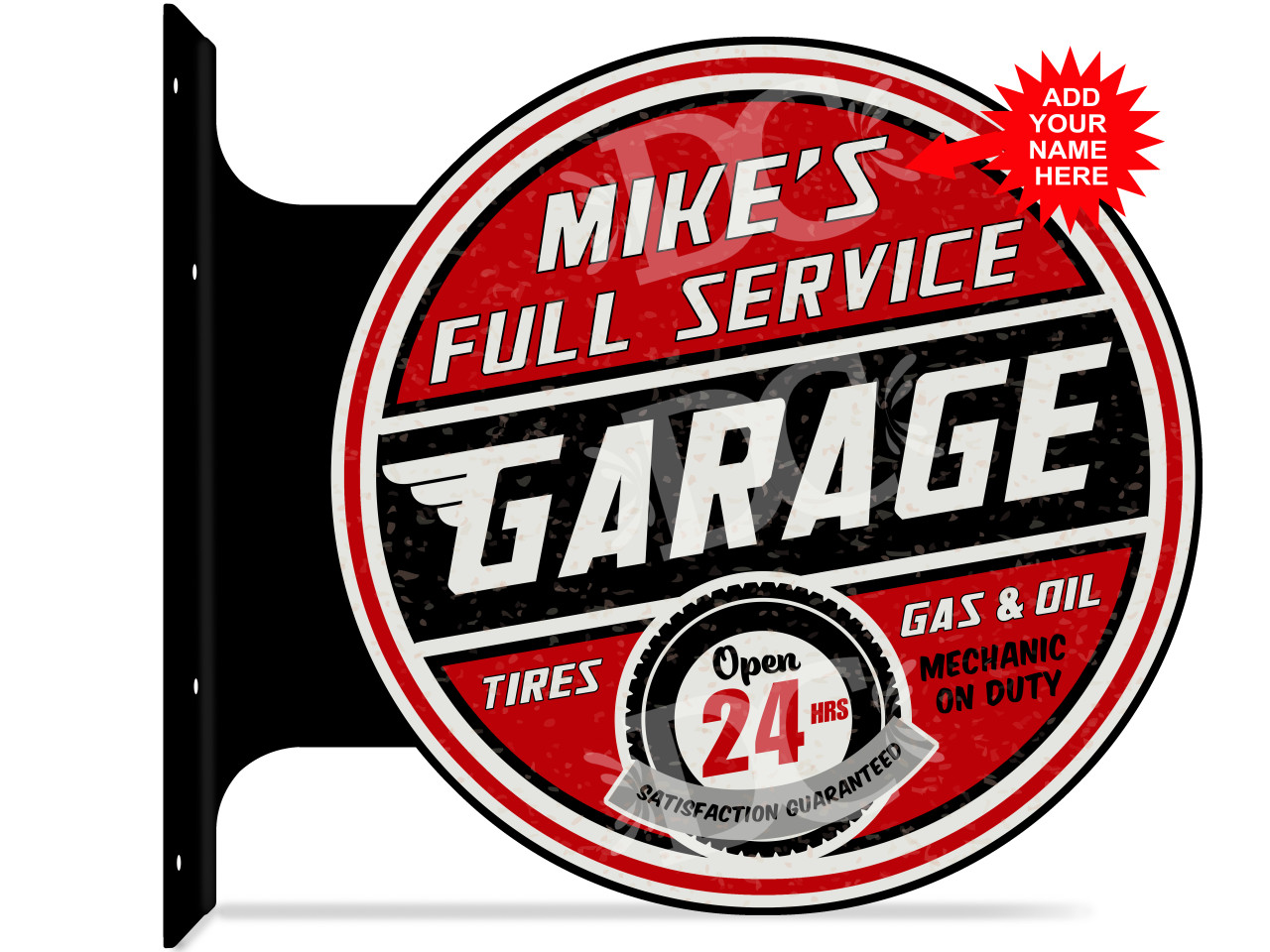 Vintage Garage customized double sided metal flange sign - Redeye Laserworks