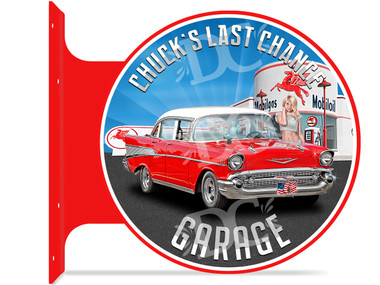 Last Chance Garage customized double sided metal flange sign