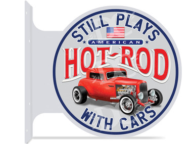 Hot Rod Garage Themed double sided metal flange sign