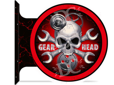 Gear Head Mechanic Garage Themed double sided metal flange sign