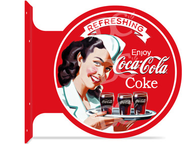 Coca-Cola レトロ金属サイン 2枚セット　ドラム缶の蓋 Coca-Cola Retro Diner Themed double sided metal flange sign