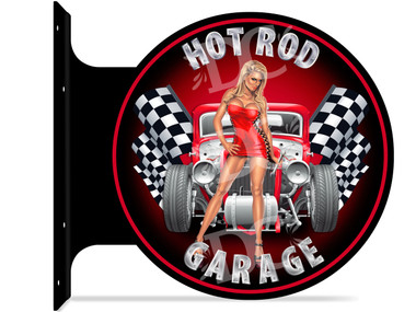 Hot Rod Mechanic Repair Themed double sided metal flange sign