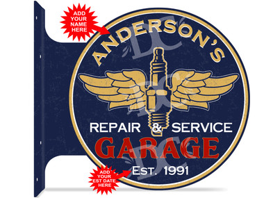 Vintage Garage Themed customized double sided metal flange sign