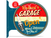 Dad's Garage Themed customized double sided metal flange sign