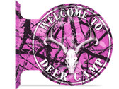 Pink Camo Deer Camp Themed double sided metal flange sign