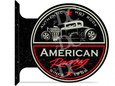 American Hot Rod Racing Themed double sided metal flange sign