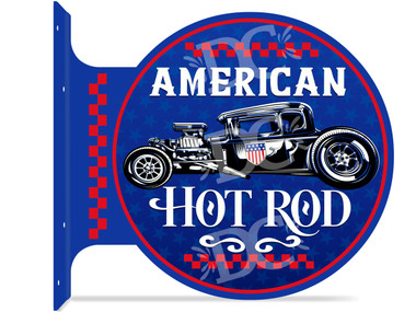 American Hot Rod Themed double sided metal flange sign