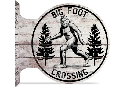Bigfoot Sasquatch double sided metal flange sign